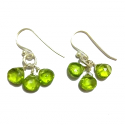 Nice  Beaded Earrings Made with Facetted Green Stone and Silver