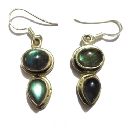 E0062-Nice Earring made with Beautiful Black Rainbow Moon Stone and Silver